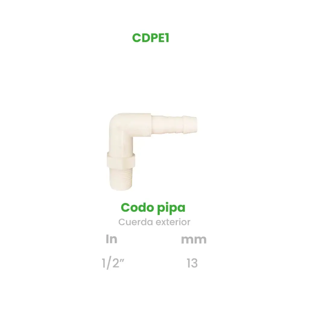 CODO PIPA CUERDA EXTERIOR DE 1/2"
