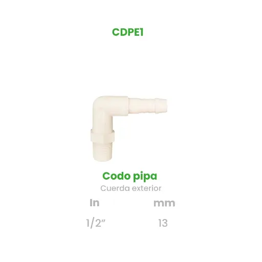 [CDPE1] CODO PIPA CUERDA EXTERIOR DE 1/2"