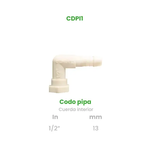 [CDPI1] CODO PIPA CUERDA INTERIOR  DE 1/2"