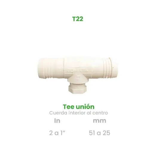 [T22] TEE UNION DE 2 A 1" CON CUERDA INTERIOR